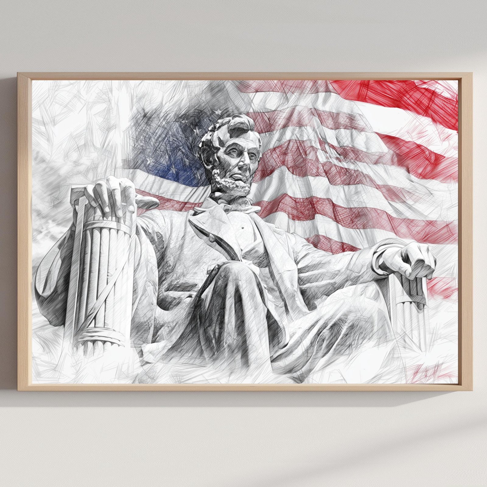 Lincoln Memorial Statue Washington DC Pencil Sketch Print: USA Travel Art Poster
