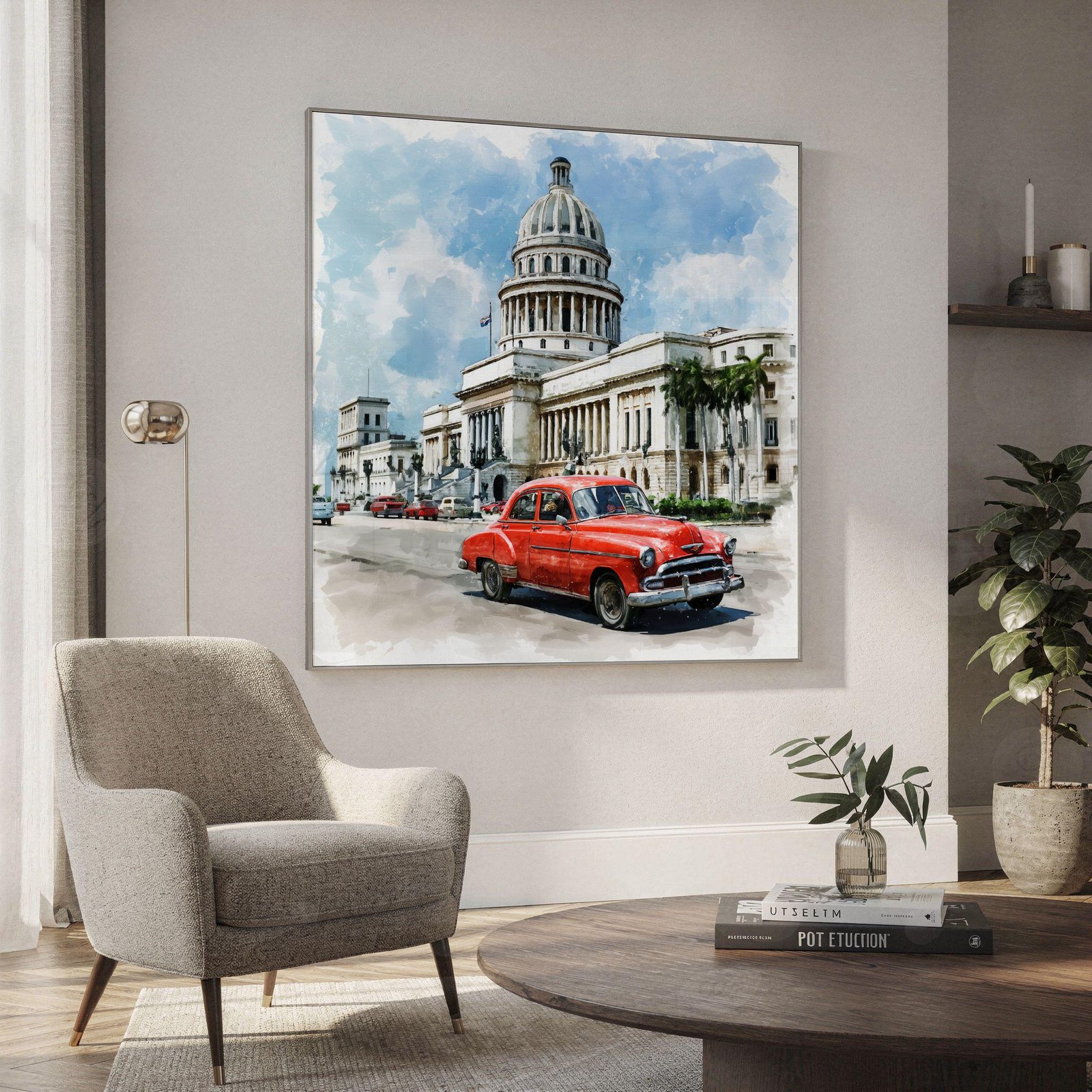 El Capitolio Havana Cuba Watercolor Print: Cuban Travel Art Poster Square - Image 2