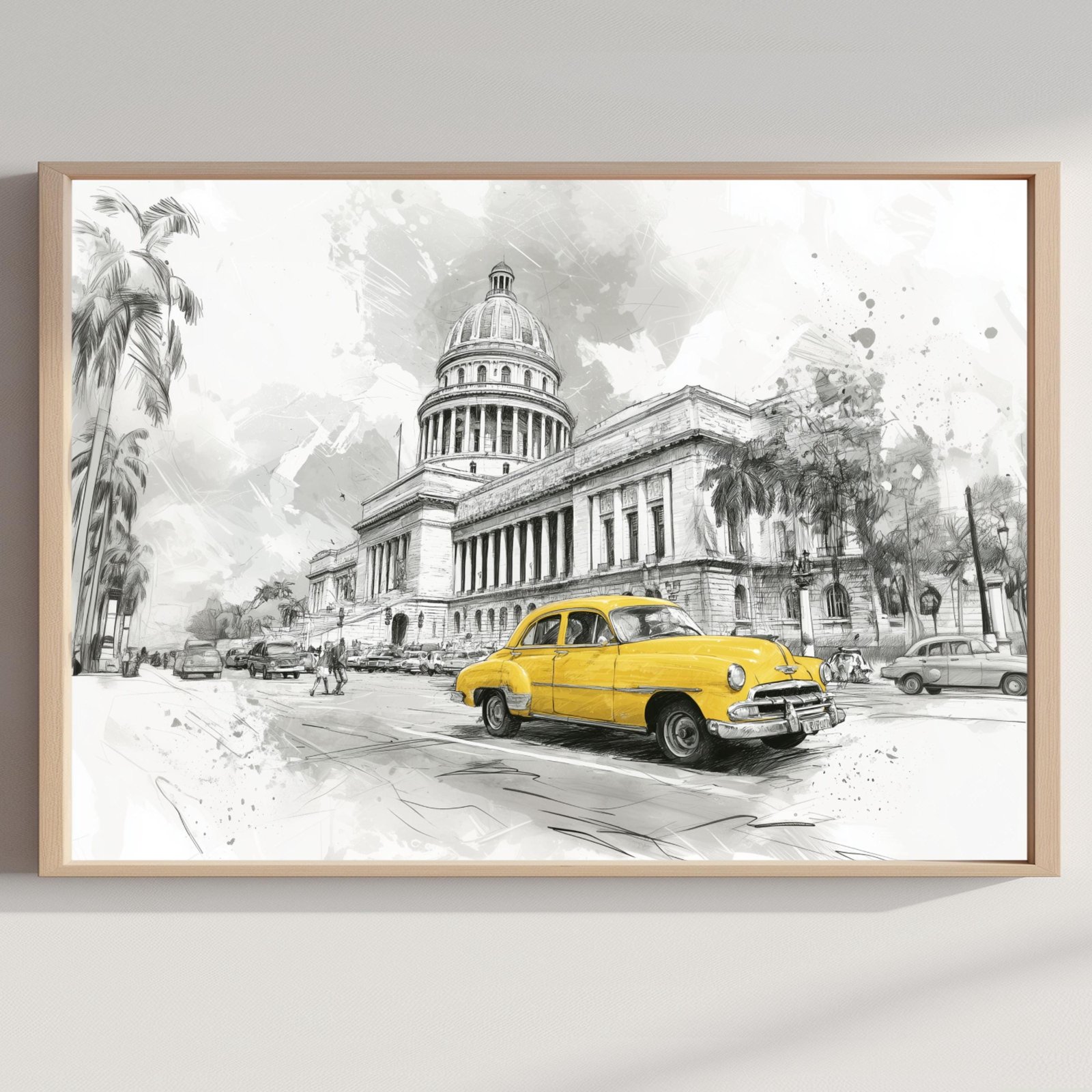 El Capitolio Havana Cuba Pencil Sketch Print: Cuban Travel Art Poster