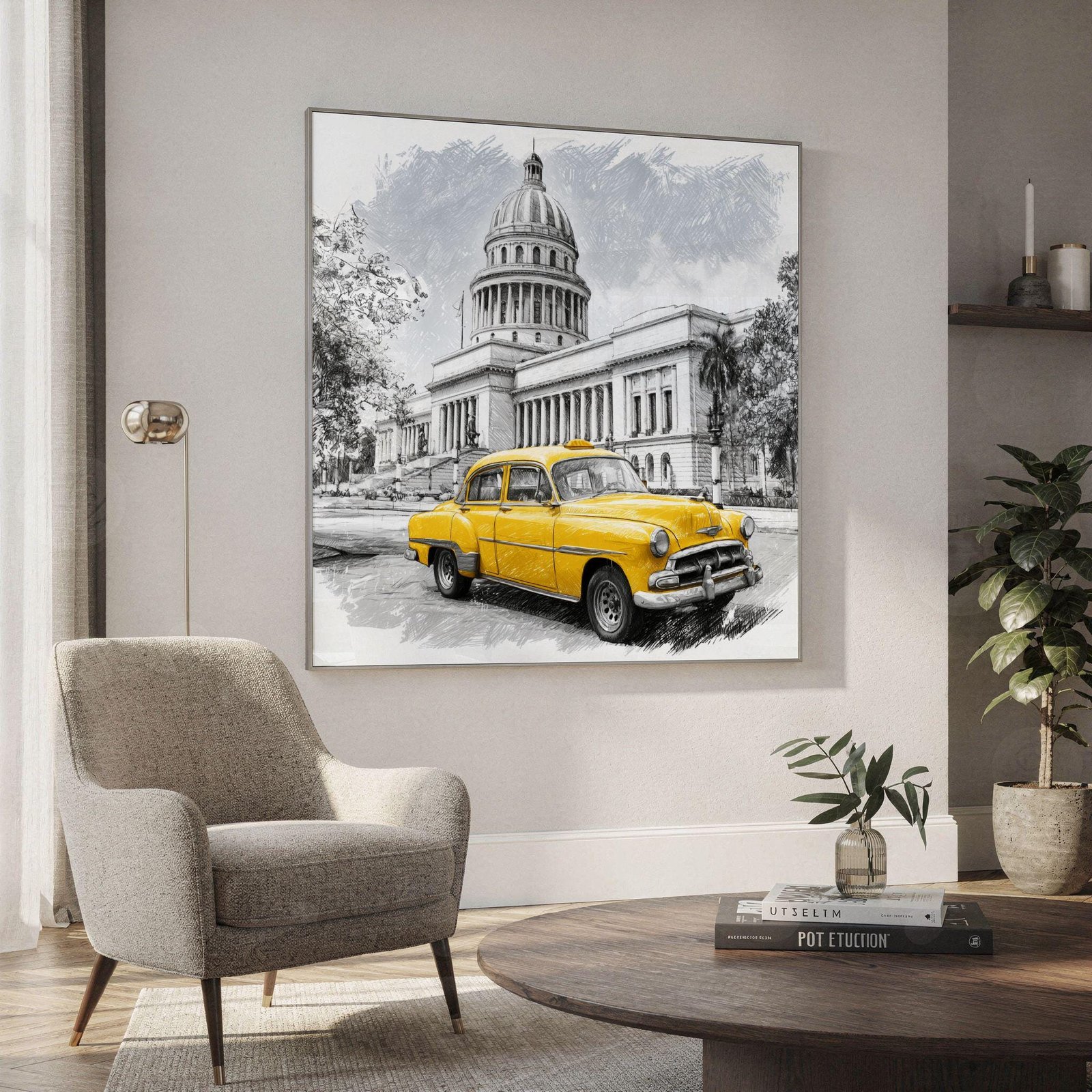 El Capitolio Havana Cuba Pencil Sketch Print: Cuban Travel Art Poster Square - Image 2