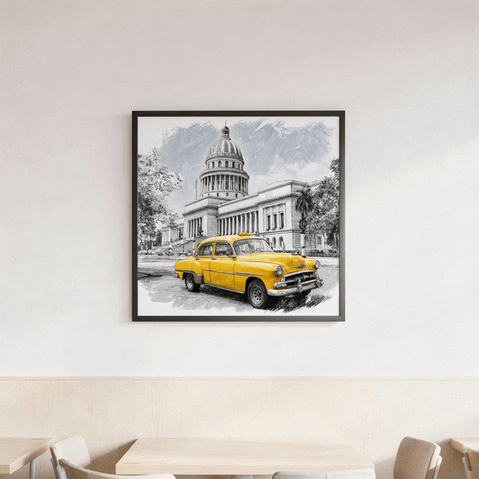 El Capitolio Havana Cuba Pencil Sketch Print: Cuban Travel Art Poster Square - Image 3