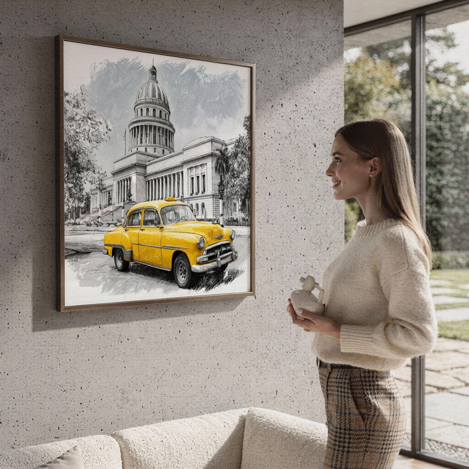 El Capitolio Havana Cuba Pencil Sketch Print: Cuban Travel Art Poster Square - Image 4