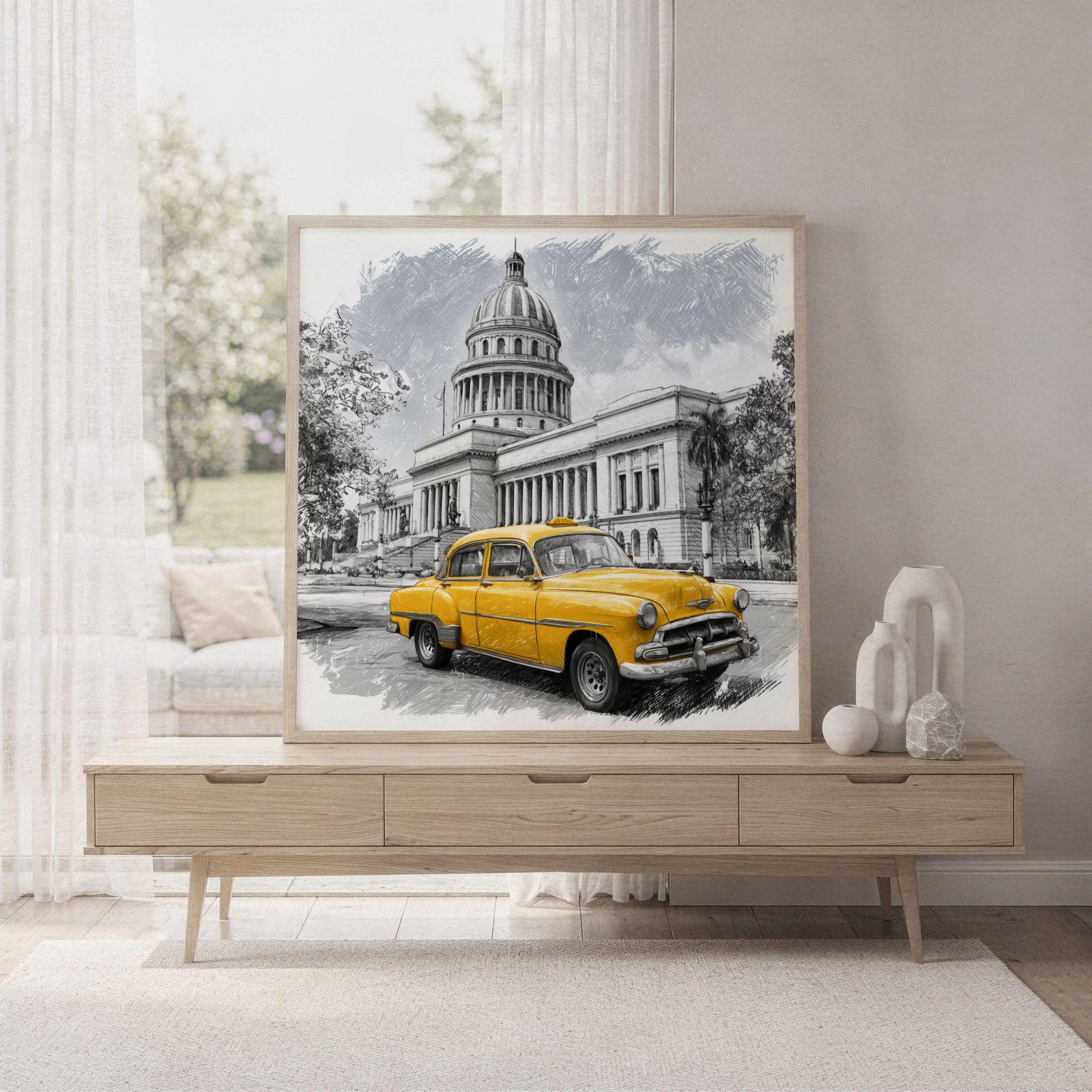El Capitolio Havana Cuba Pencil Sketch Print: Cuban Travel Art Poster Square - Image 7