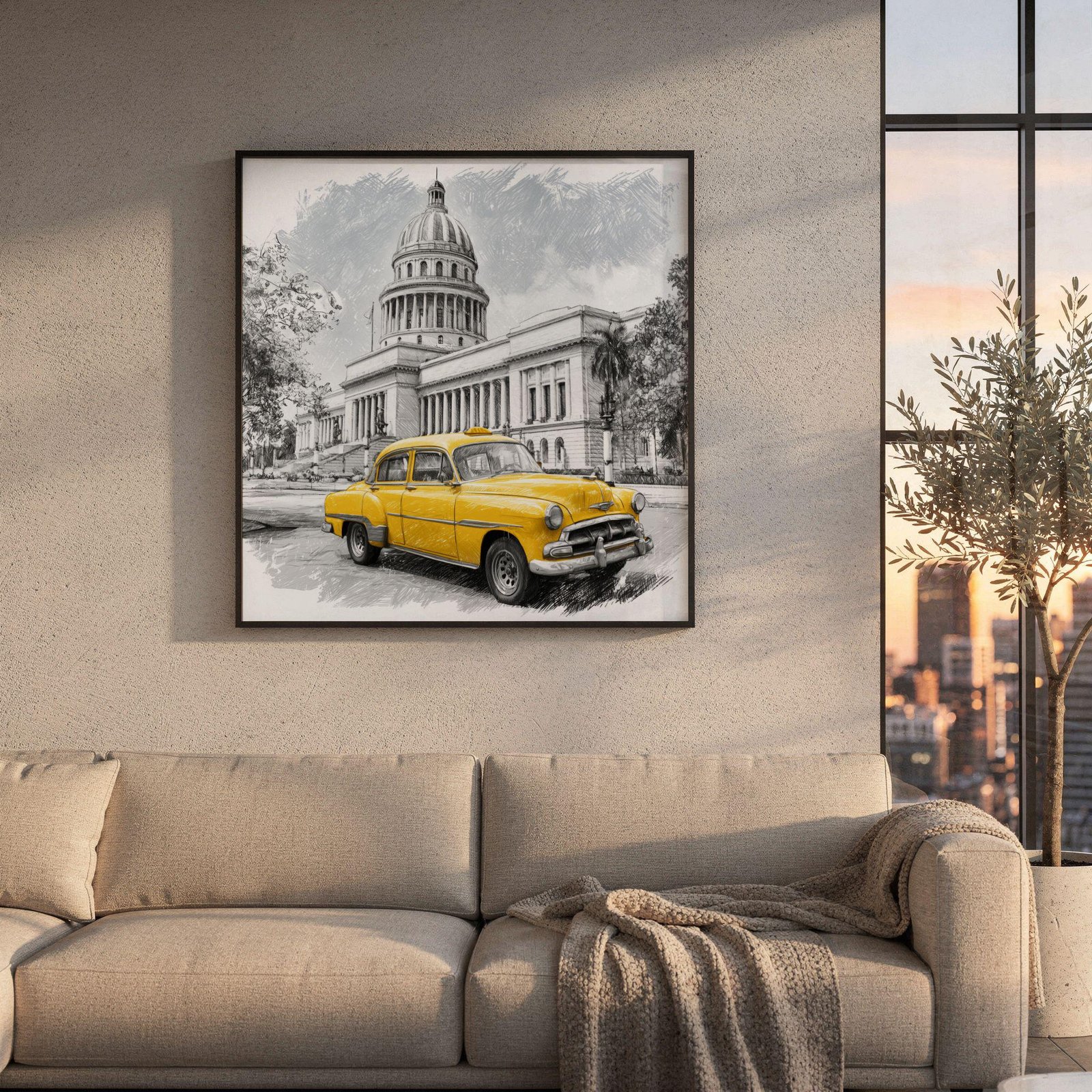 El Capitolio Havana Cuba Pencil Sketch Print: Cuban Travel Art Poster Square - Image 8