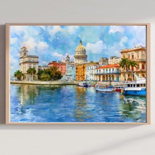 Old Havana Cuba Watercolor Print: Cuban Travel Art Poster