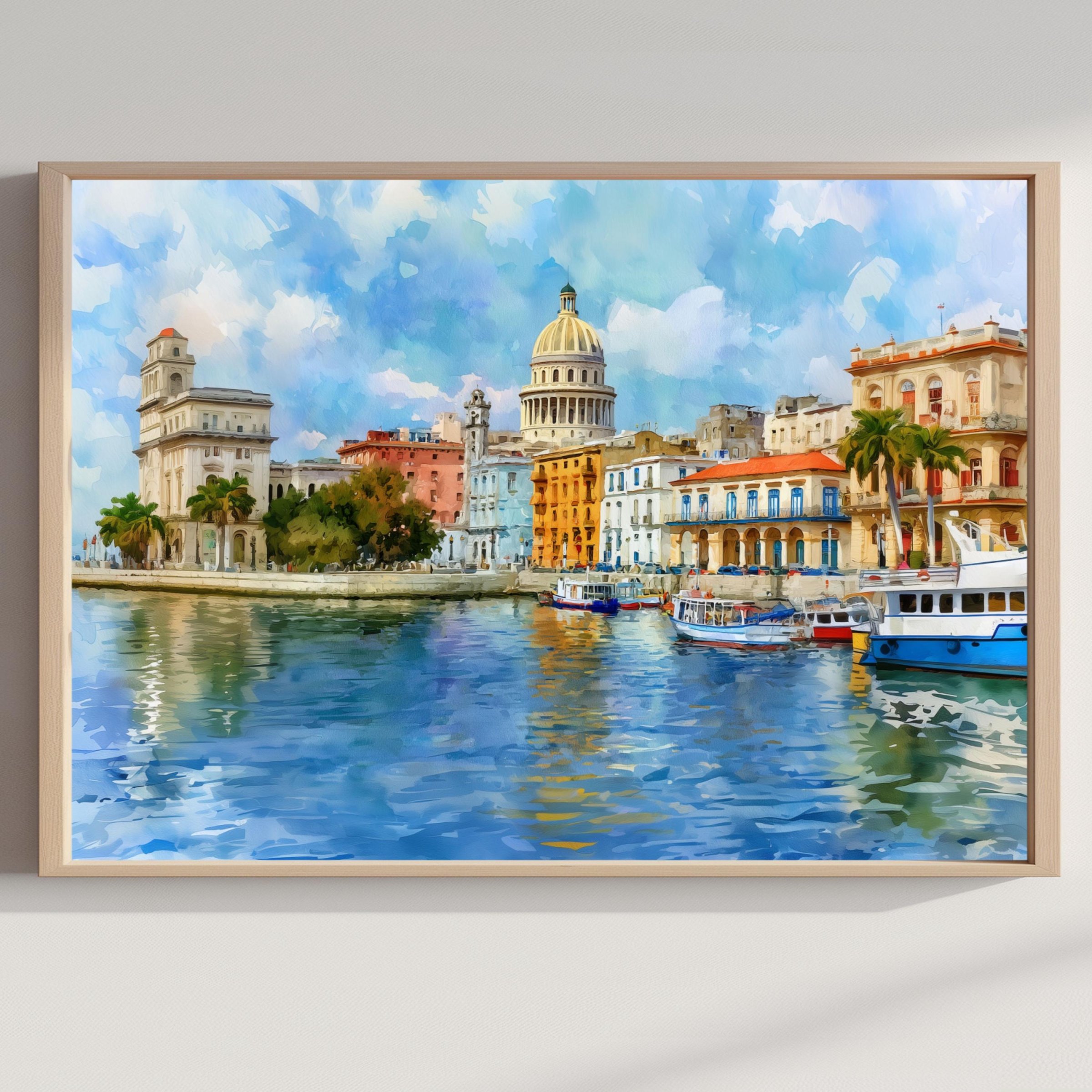 Old Havana Cuba Watercolor Print: Cuban Travel Art Poster