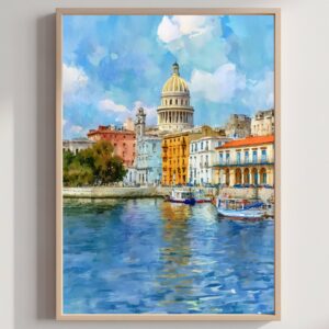 Havana Cuba Caribbean Watercolor Print: Travel Art Poster