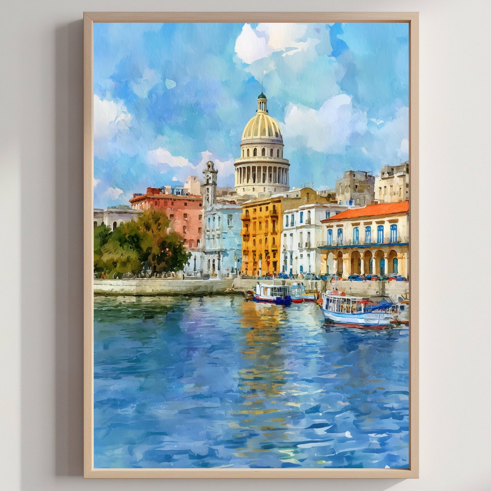 Havana Cuba Caribbean Watercolor Print: Travel Art Poster