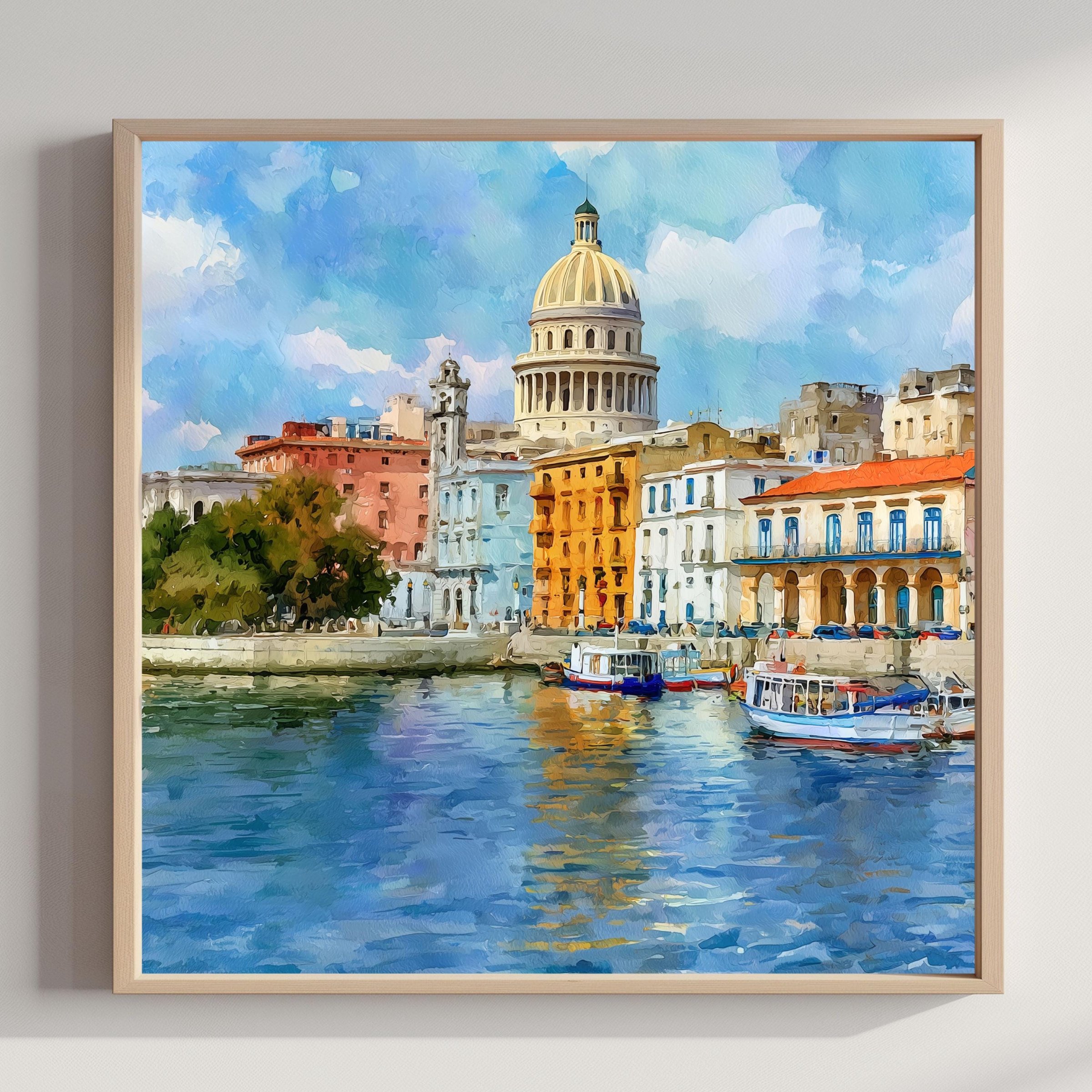 Old Havana Cuba Watercolor Print: Cuban Travel Art Poster Square