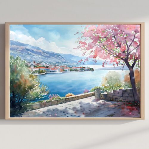 Agios Nikolaos Crete Greece Watercolor Print: Greek Travel Art Poster