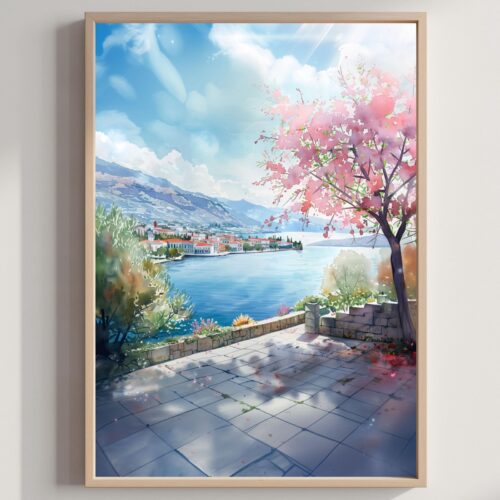 Agios Nikolaos Crete Greece Watercolor Print: Greek Travel Art Poster