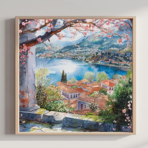 Ioannina Greece Watercolor Print: Greek Travel Art Poster Square