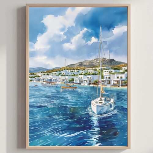 Kos Island Greece Watercolor Print: Greek Travel Art Poster