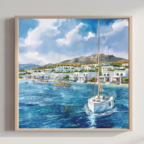 Kos Island Greece Watercolor Print: Greek Travel Art Poster Square