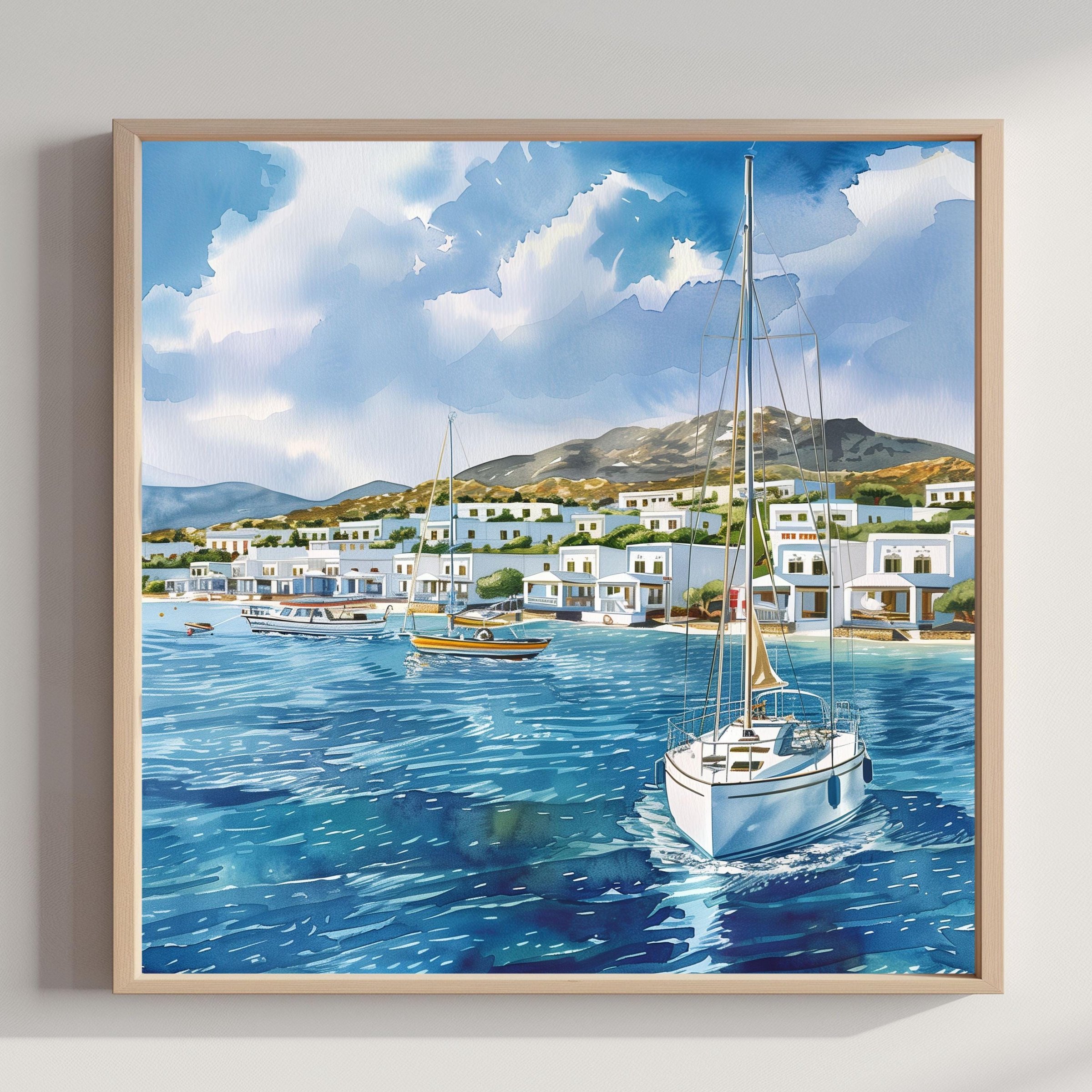 Kos Island Greece Watercolor Print: Greek Travel Art Poster Square