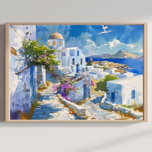 Milos Island Greece Watercolor Print: Greek Travel Art Poster