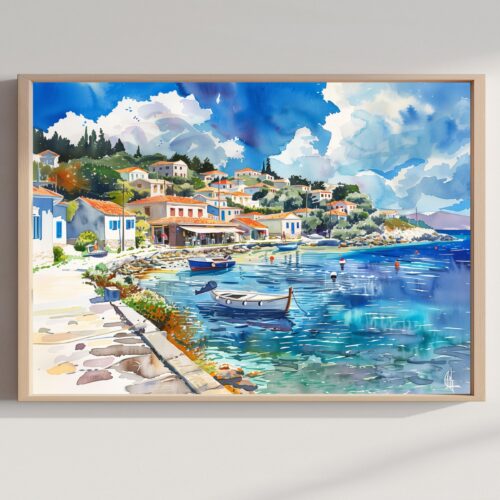 Paxos Island Greece Watercolor Print: Greek Travel Art Poster