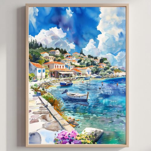 Paxos Island Greece Watercolor Print: Greek Travel Art Poster