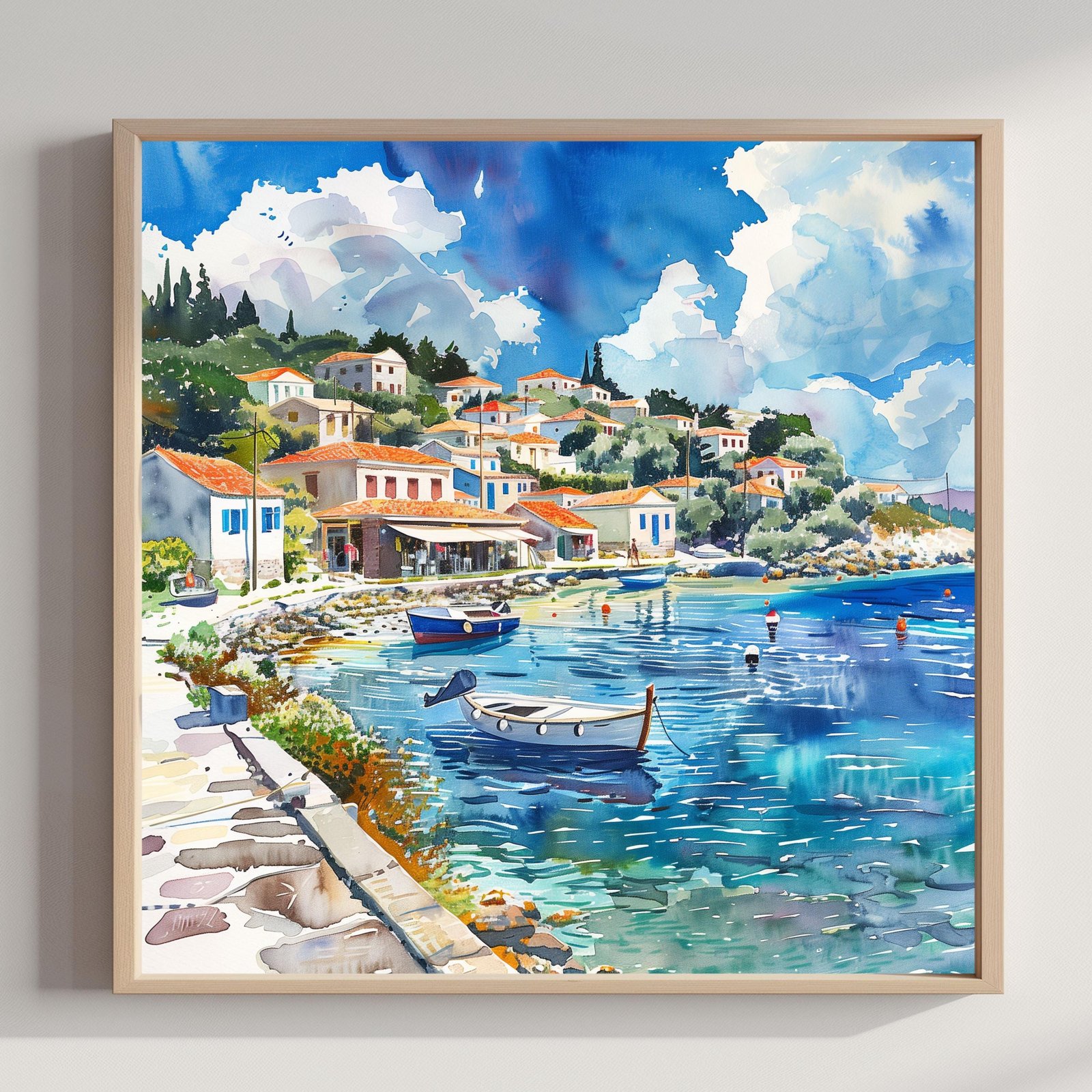 Paxos Island Greece Watercolor Print: Greek Travel Art Poster Square