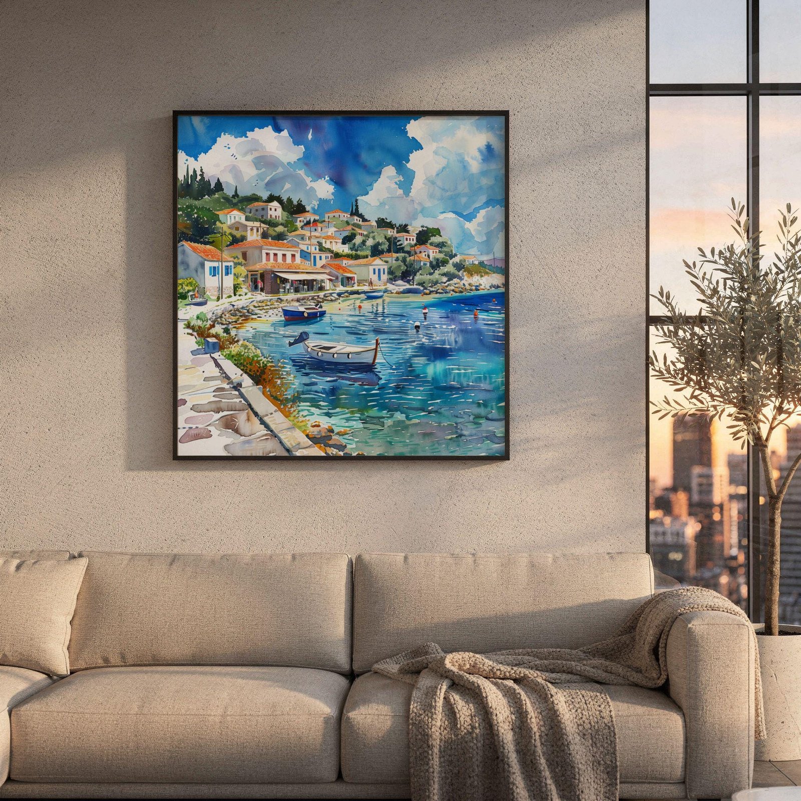 Paxos Island Greece Watercolor Print: Greek Travel Art Poster Square - Image 8