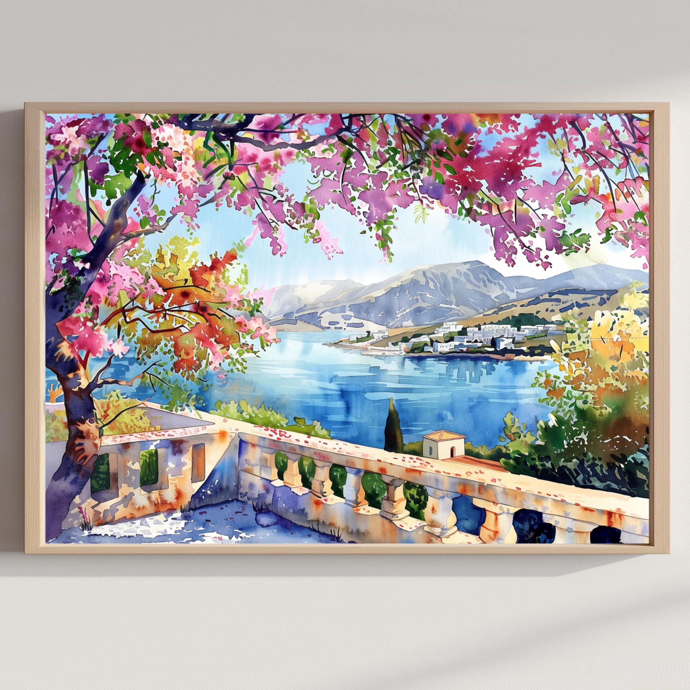 Syros Island Greece Watercolor Print: Greek Travel Art Poster