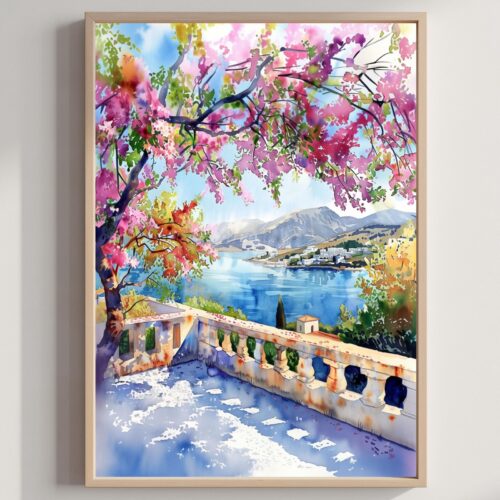 Syros Island Greece Watercolor Print: Greek Travel Art Poster