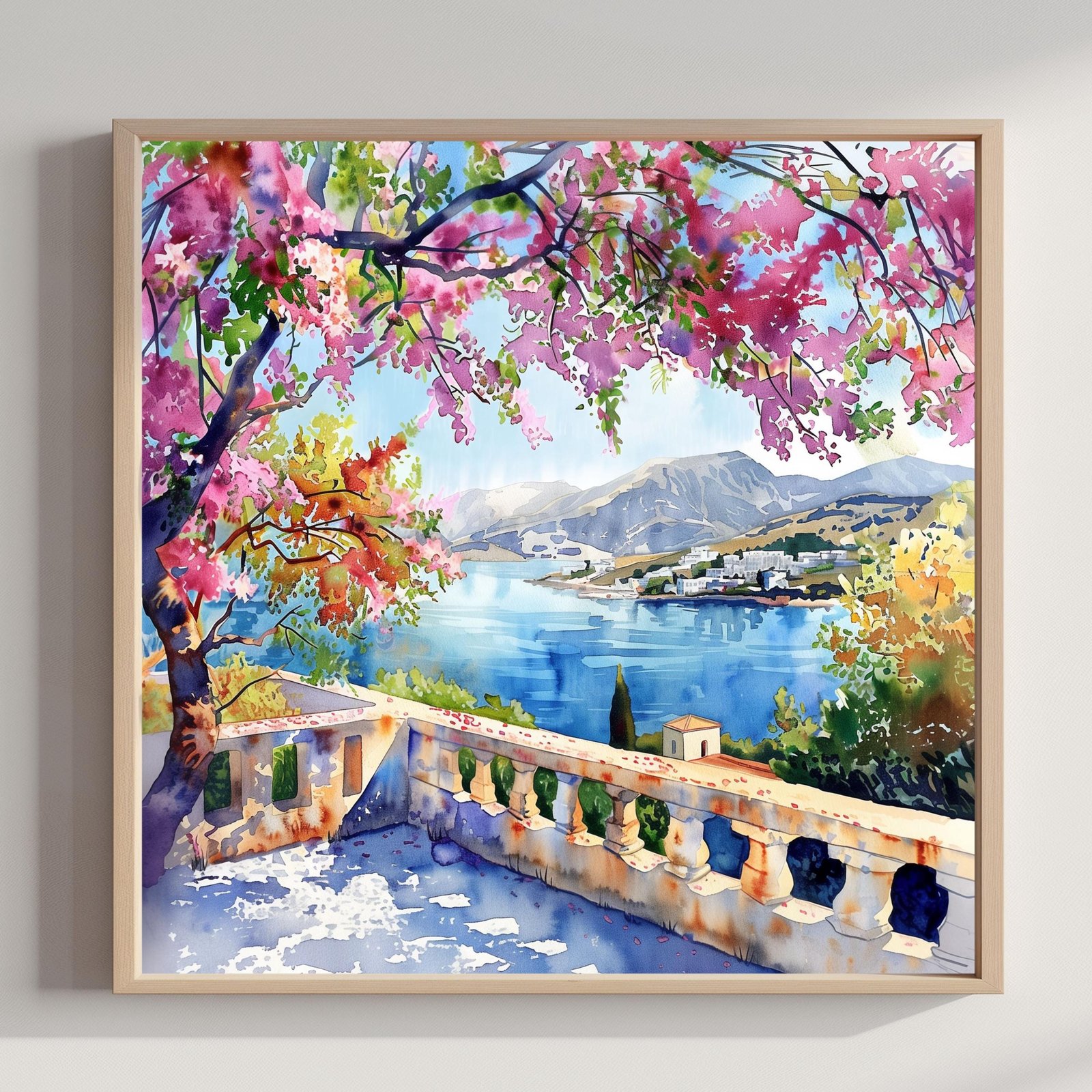 Syros Island Greece Watercolor Print: Greek Travel Art Poster Square