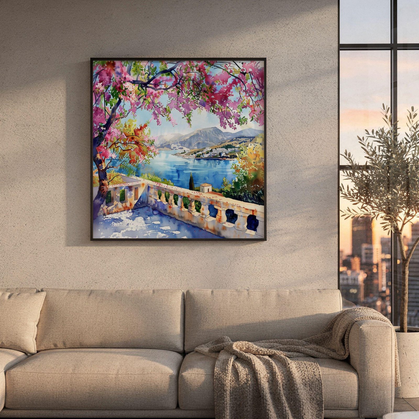 Syros Island Greece Watercolor Print: Greek Travel Art Poster Square - Image 8