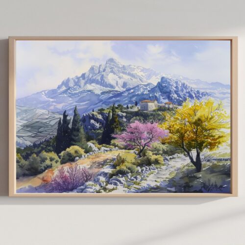 Mount Olympus Greece Watercolor Print: Greek Travel Art Poster