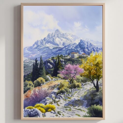 Mount Olympus Greece Watercolor Print: Greek Travel Art Poster