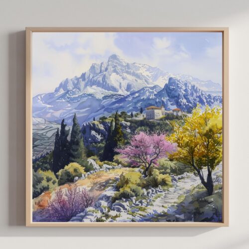 Mount Olympus Greece Watercolor Print: Greek Travel Art Poster Square