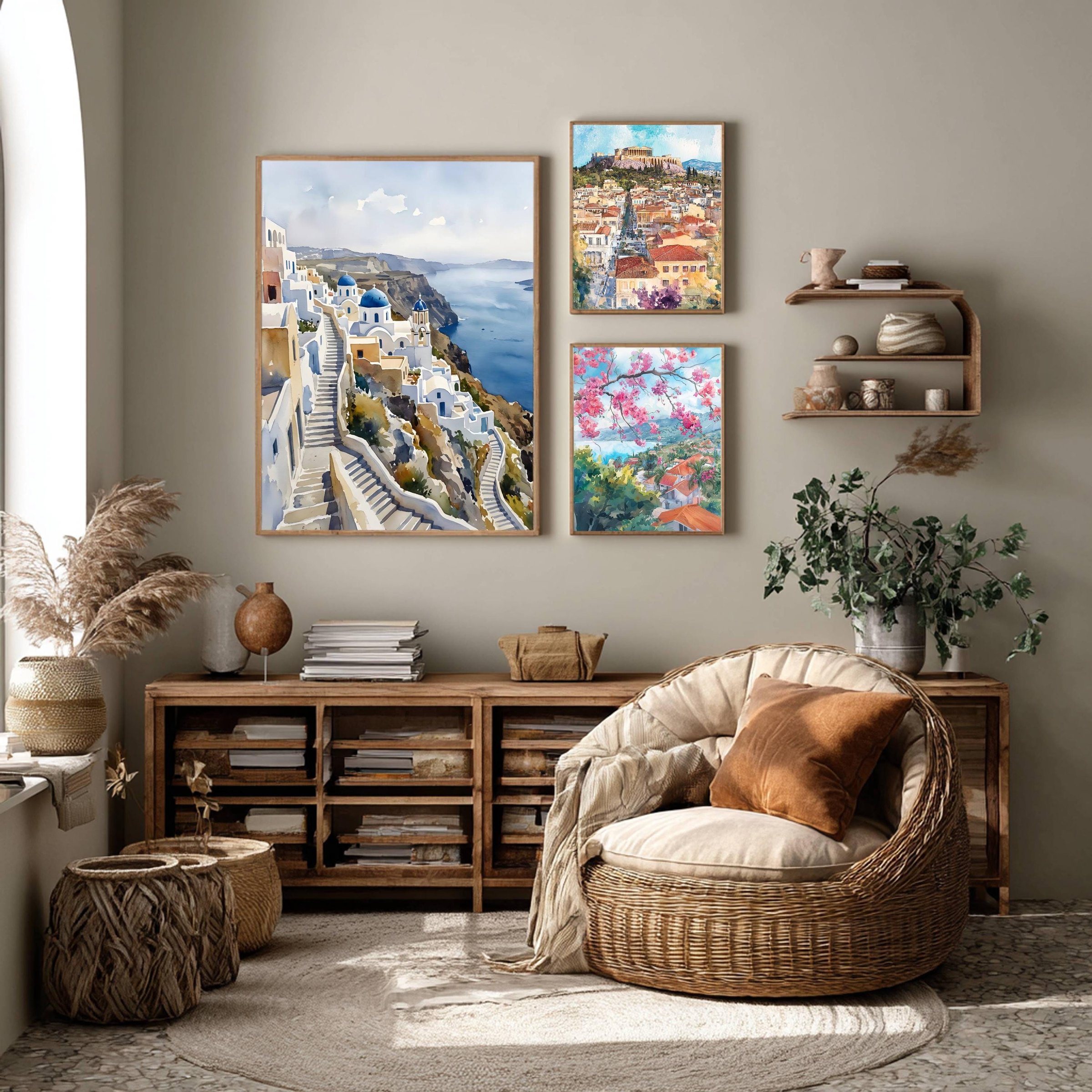 Santorini Island Greece Watercolor Print: Greek Vacation Travel Art Poster - Image 10