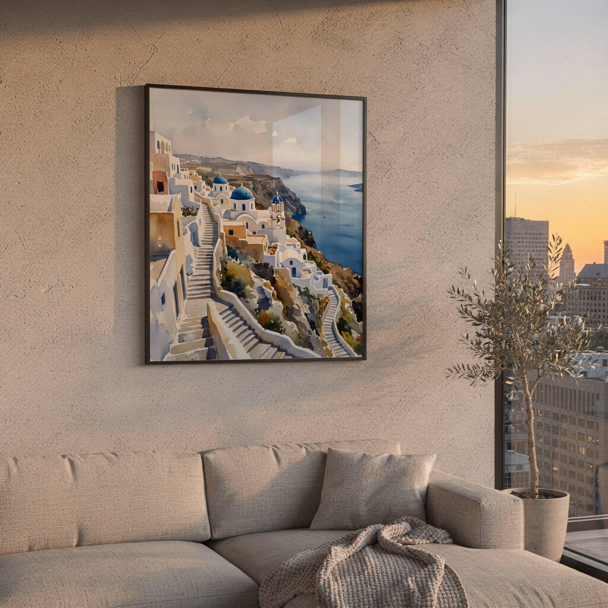 Santorini Island Greece Watercolor Print: Greek Vacation Travel Art Poster - Image 2