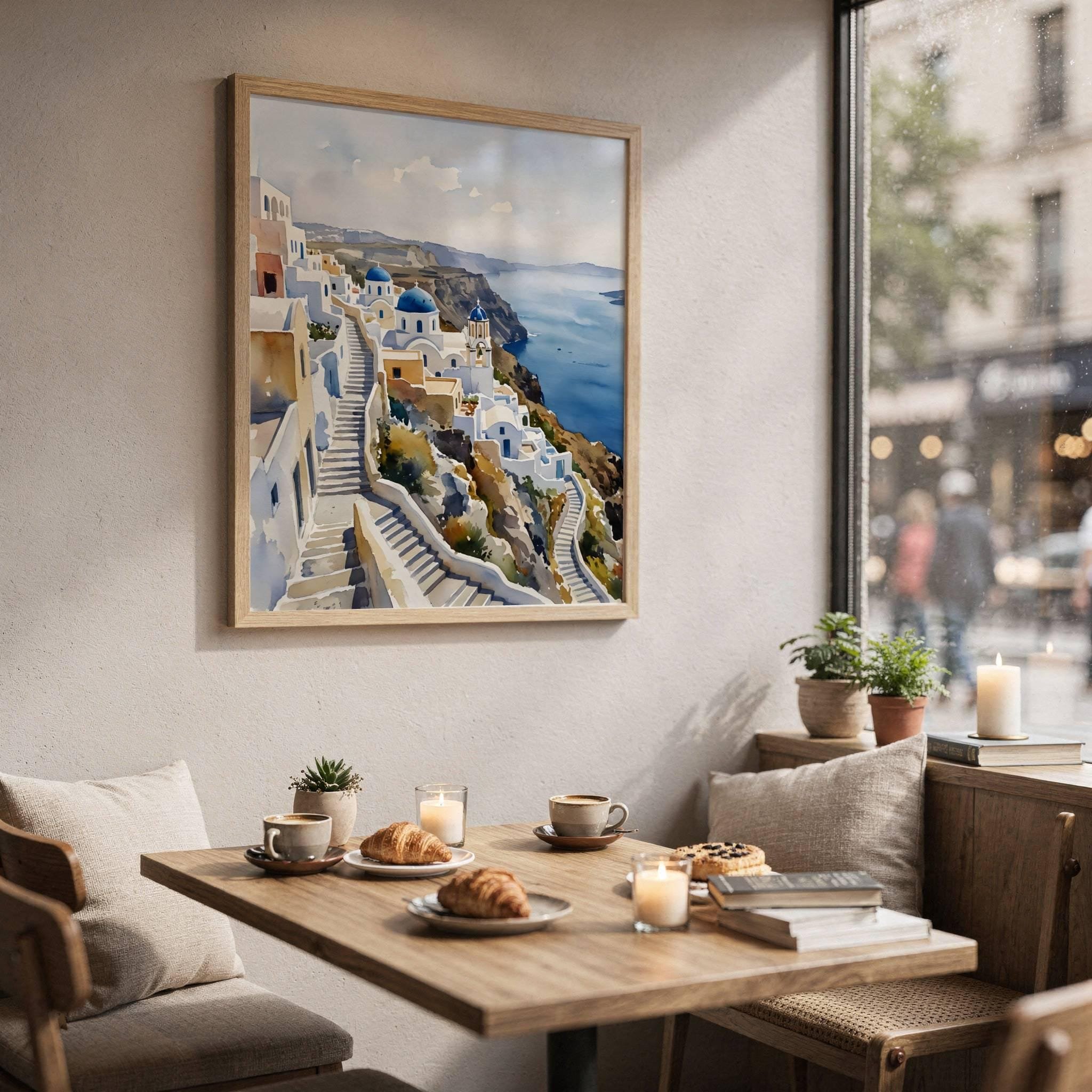 Santorini Island Greece Watercolor Print: Greek Vacation Travel Art Poster - Image 3