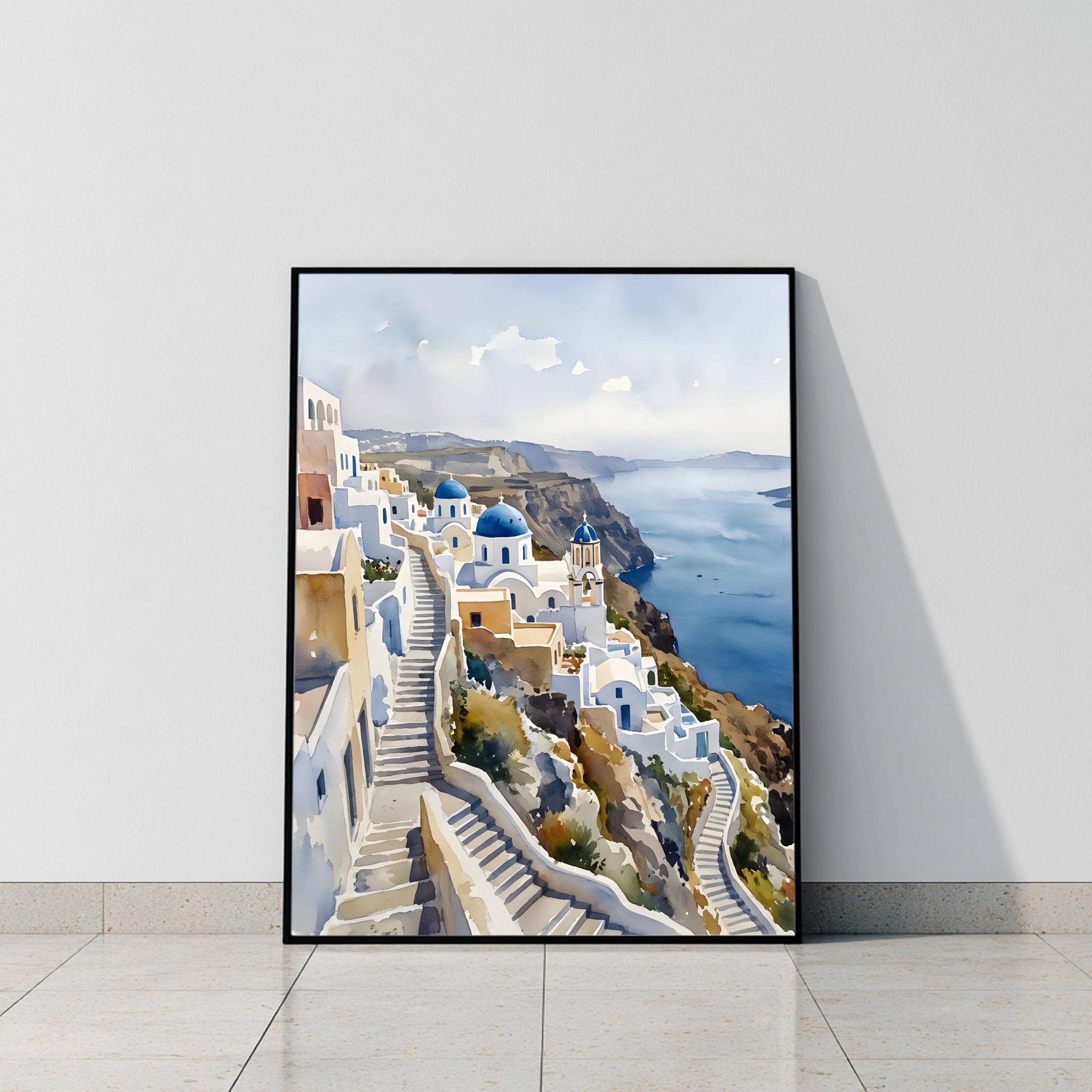Santorini Island Greece Watercolor Print: Greek Vacation Travel Art Poster - Image 6