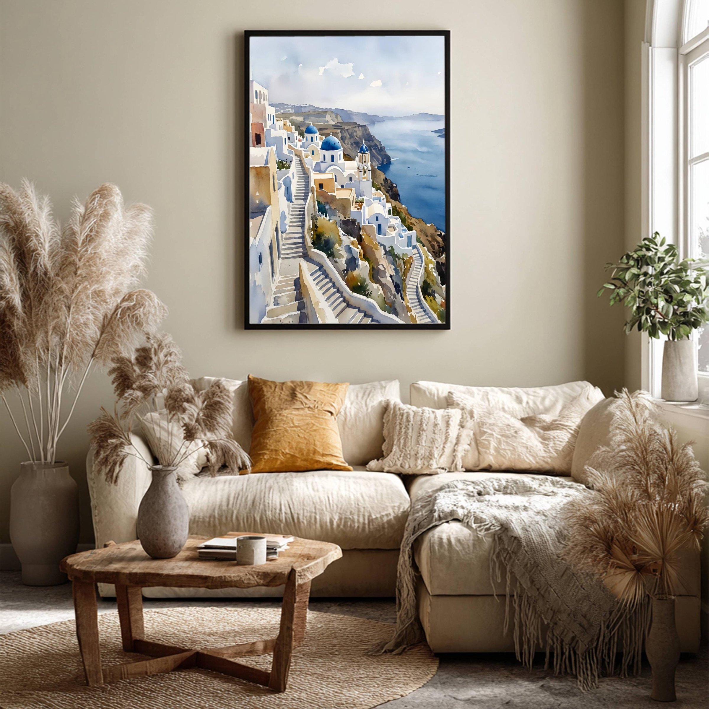 Santorini Island Greece Watercolor Print: Greek Vacation Travel Art Poster - Image 7