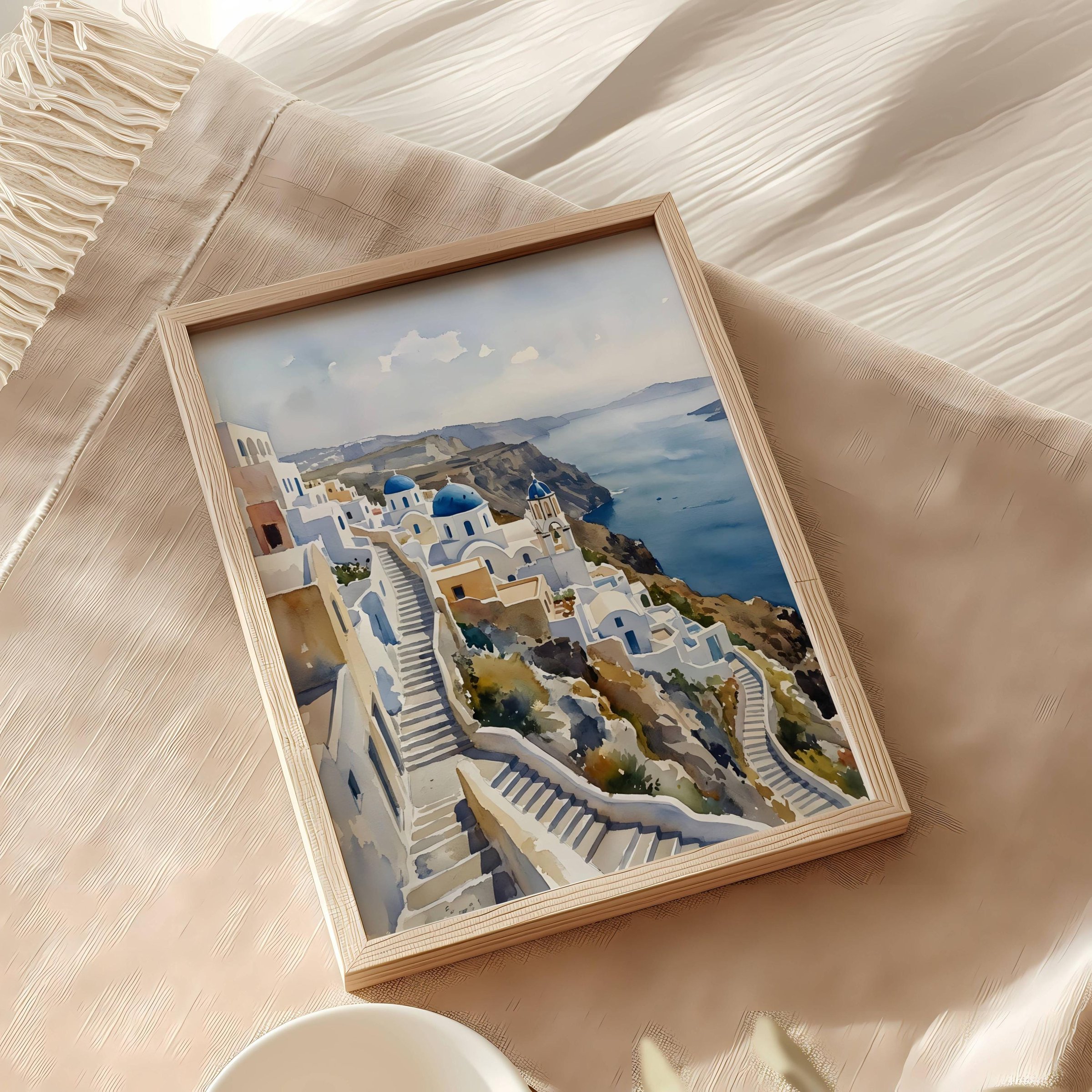 Santorini Island Greece Watercolor Print: Greek Vacation Travel Art Poster - Image 8