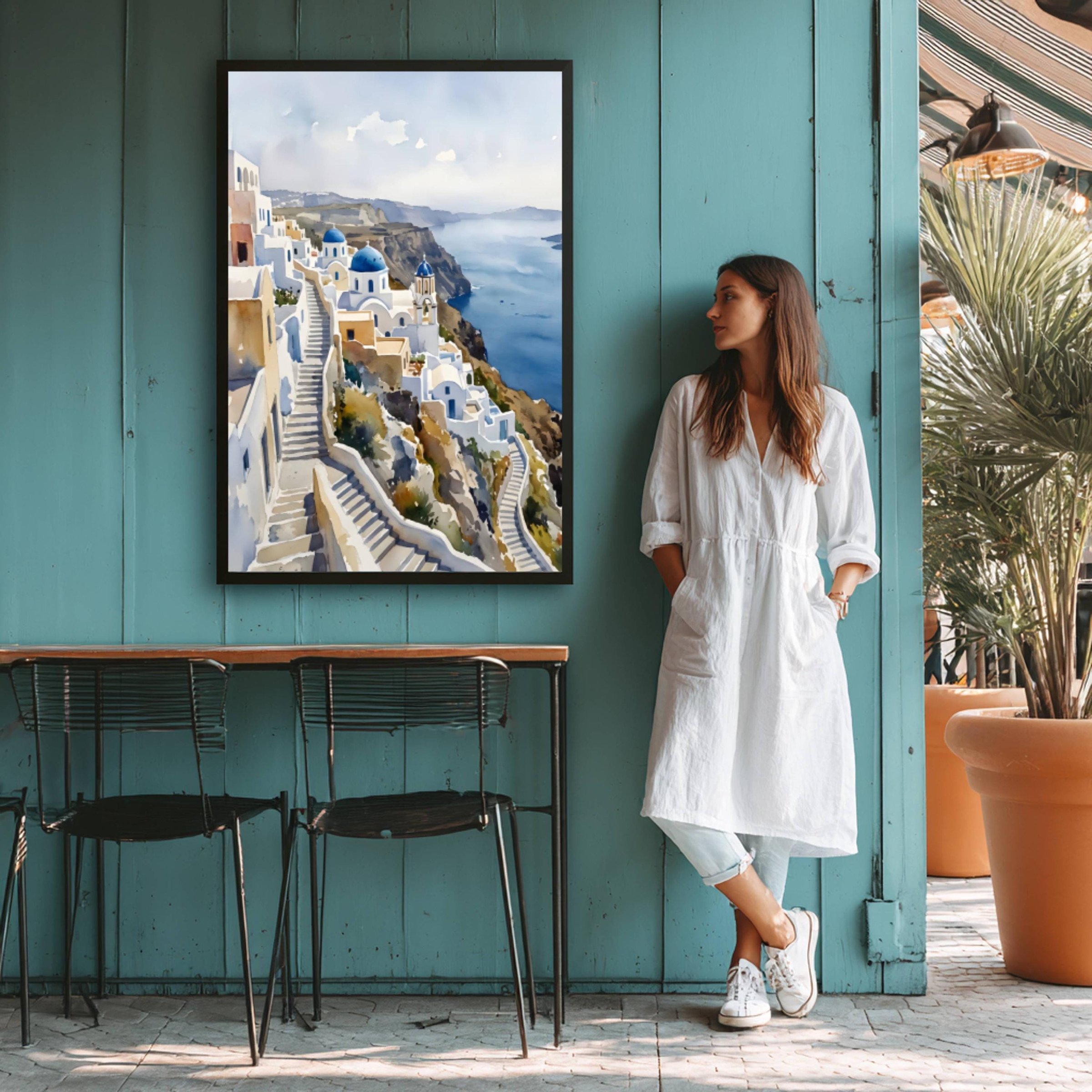 Santorini Island Greece Watercolor Print: Greek Vacation Travel Art Poster - Image 9