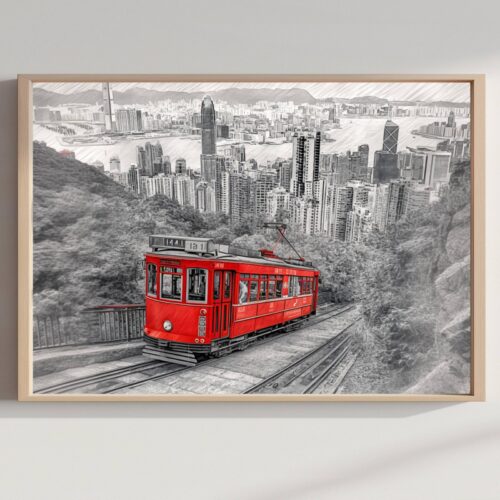 Victoria Peak Hong Kong China Pencil Sketch Print: Asia Travel Art Poster