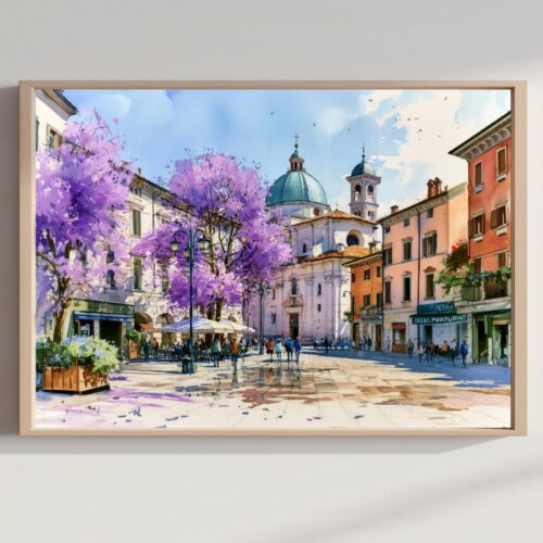 Brescia Lombardy Italy Watercolor Print: Italian Travel Art Poster