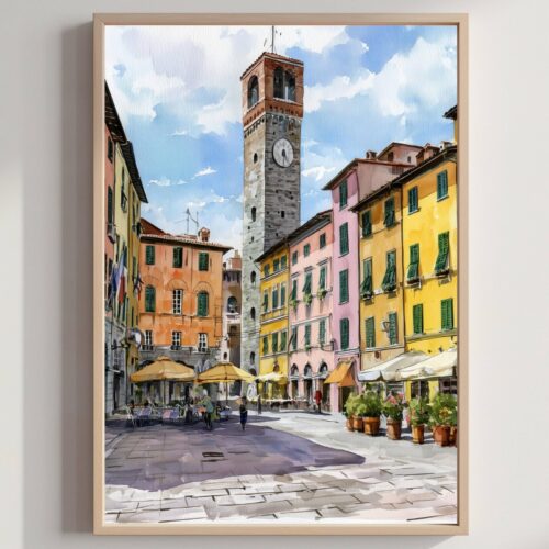 Lucca Tuscany Italy Europe Watercolor Print: Italian Travel Art Poster