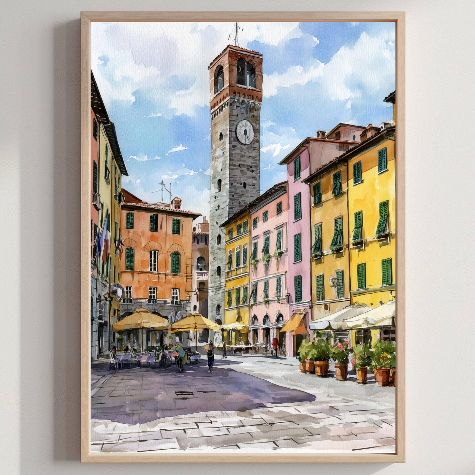 Lucca Tuscany Italy Europe Watercolor Print: Italian Travel Art Poster