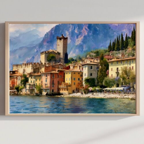 Malcesine Lake Garda Italy Watercolor Print: Italian Travel Art Poster