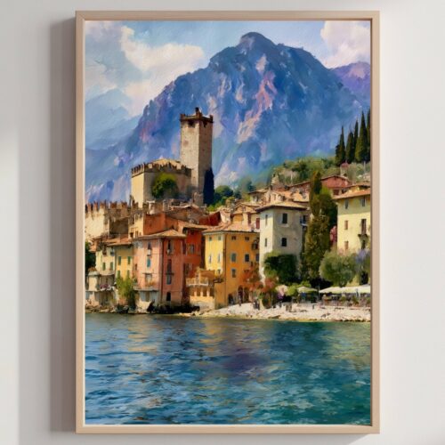 Malcesine Lake Garda Italy Watercolor Print: Travel Art Poster