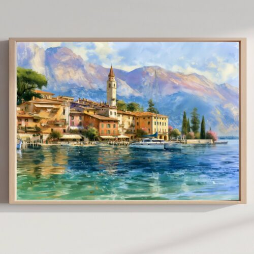 Sirmione Lake Garda Italy Watercolor Print: Italian Travel Art Poster