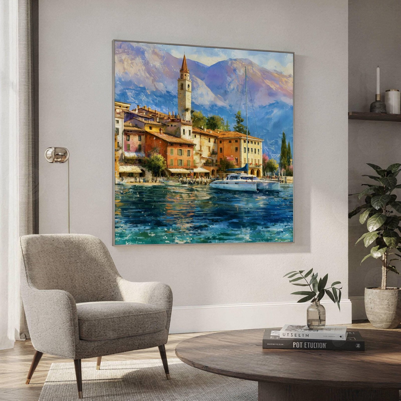 Sirmione Lake Garda Italy Watercolor Print: Travel Art Poster Square - Image 2