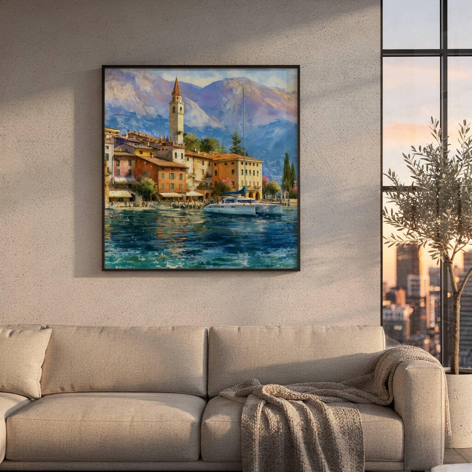 Sirmione Lake Garda Italy Watercolor Print: Travel Art Poster Square - Image 8