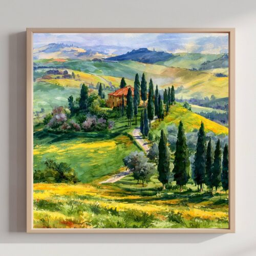 Tuscany Region Italy Watercolor Print: Italy Travel Art Poster Square