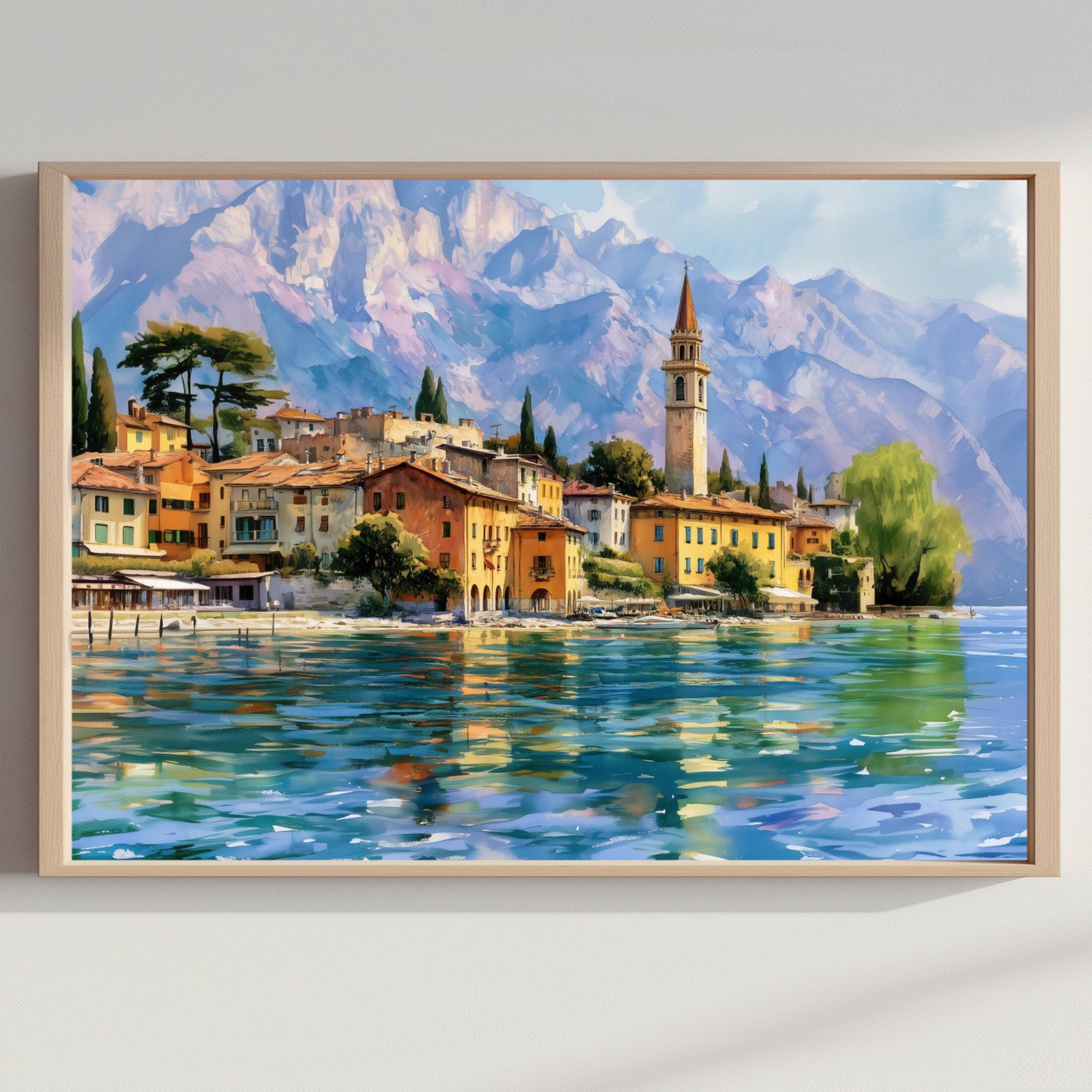 Lake Garda Village Italy Watercolor Print: Italian Travel Art Poster