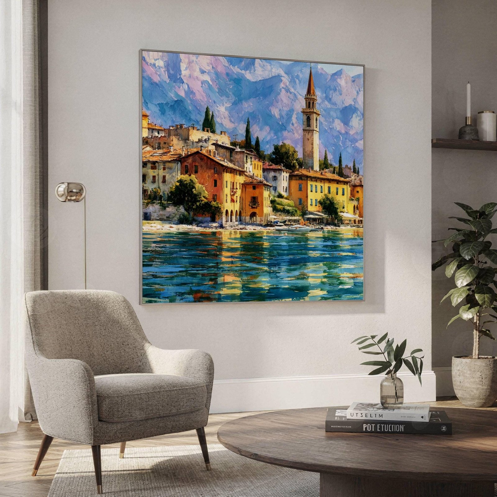 Lake Garda Village Italy Watercolor Print: Italian Travel Art Poster Square - Image 2